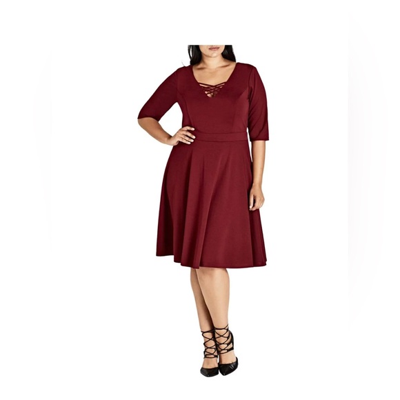 City Chic, Ruby Color,  X Front Skater Dress, Size XXL/24, Polyester/Elastane - Picture 7 of 7